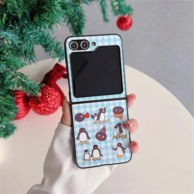 Samsung Galaxy Z Flip 3 4 5 Hülle mit niedlichem Cartoon Lanyard, matte Acryl Rückseite, Stoßfest, Farbe: Weiß - Bild 1