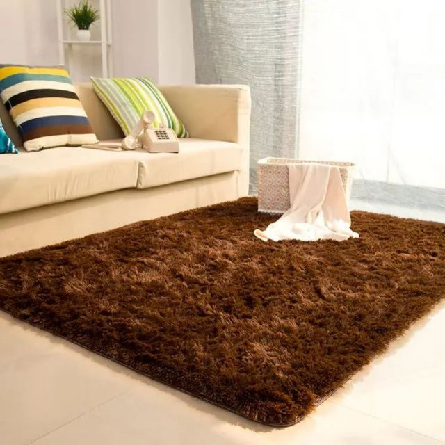 VIKAMA Teppich aus Seide und Wolle in Braun, modern und rechteckig für Wohnzimmer und Schlafzimmer - Bild 1