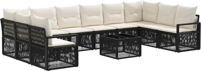 vidaXL Gartensofa-Set 11-tlg. in Schwarz aus Poly-Rattan mit Polsterung und Metallgestell für Garten und Terrasse - Bild 1