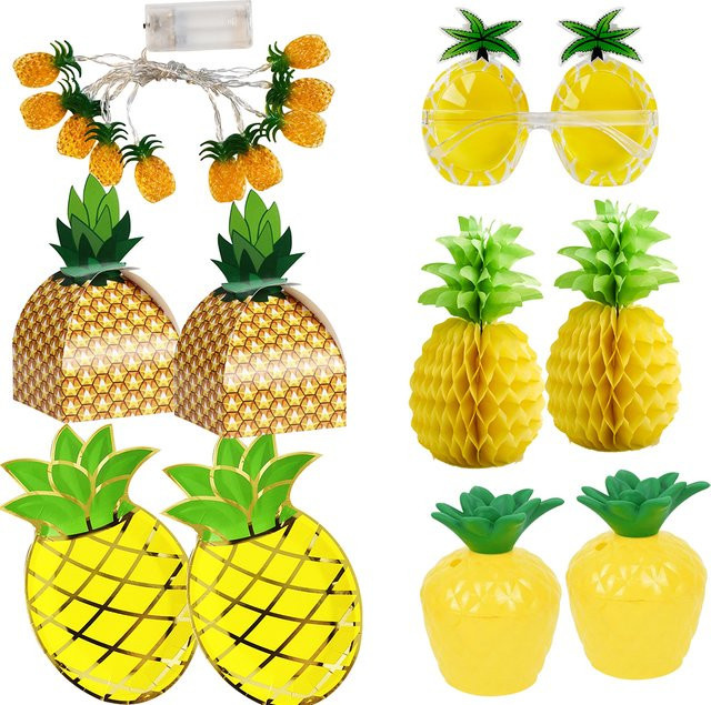 Partism Ananas Party-Set für Kinder mit Papptellern, Deckeln und Strohhalmen in Gelb für Geburtstage und Sommerfeiern - Bild 1