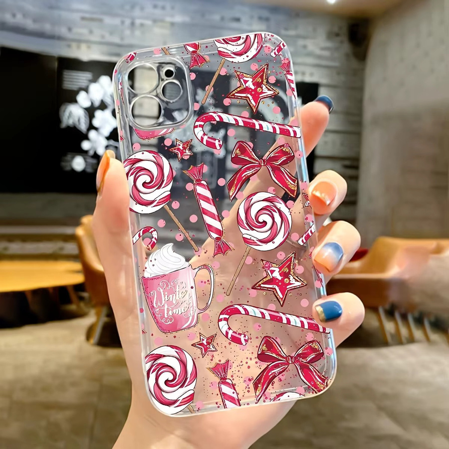 Transparente TPU-Handyhülle mit rosa Weihnachtssüßigkeit-Muster für iPhone 11 bis iPhone 17 Pro Max und weitere Modelle - Bild 2