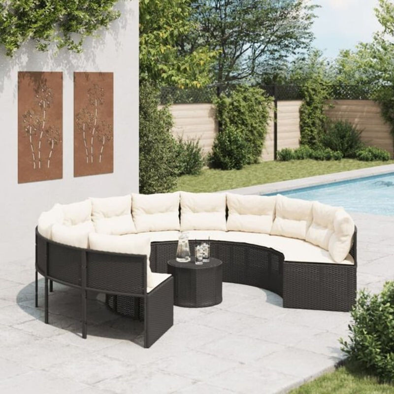 Vidaxl Gartensofa mit Tisch und Kissen aus Poly-Rattan in Schwarz - Bild 1