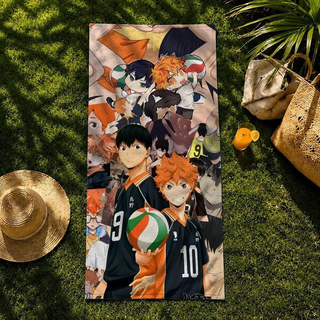 Wave Echo Haikyuu!! Strandtuch aus Mikrofaser, schnelltrocknendes und saugfähiges Badetuch für Sport und Outdoor, B/H: 70 x 140 cm, Multicolour - Bild 1