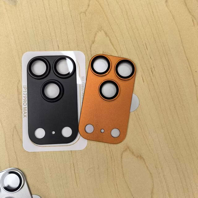 HD Panzerglas Kameraobjektivschutz für iPhone 17 Pro, 17 Pro Max, 16, 15 und 14 Pro Max mit Aluminium-Metallring in Orange - Bild 1