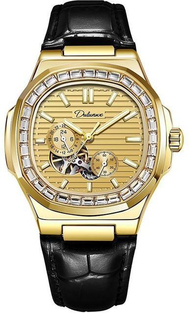 Dulunwe Armbanduhr Automatik, Gold, Diamant, Leder, Herren - Bild 1