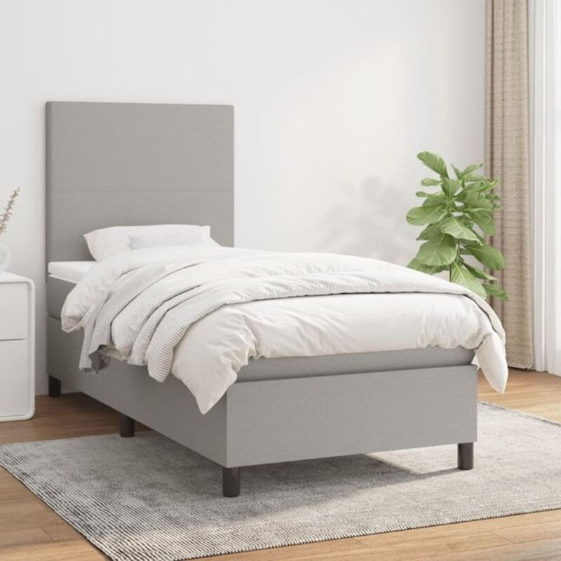 vidaxl Boxspringbett mit Matratze aus Stoff in Grau, B/T/H: 90 x 190 x 128 cm - Bild 1