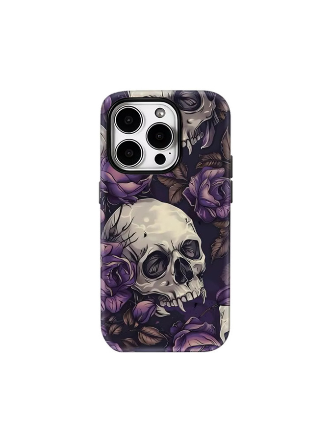 Handyhülle mit Totenköpfen und lila Rosen für iPhone 11 bis iPhone 17 Pro Max Plus, doppelschichtige Rückseite, lila/mehrfarbig - Bild 6