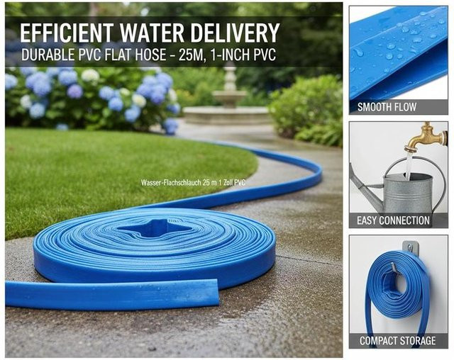 Gartenwasserschlauch als Flachschlauch aus PVC für Feuerwehr und Pumpen, 1 Zoll, 25 m, Grün/Blau - Bild 1