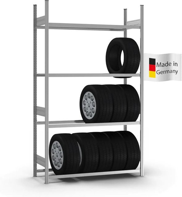 PROREGAL Reifenregal Stecksystem T-Profil in Silber, verzinkt, 4 Ebenen, H x B x T: 250 x 150 x 40 cm, Fachlast 150 kg - Bild 1