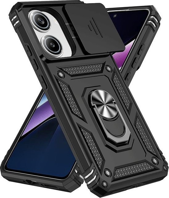 Handyhülle für Xiaomi Poco X7 Pro 5G mit Schiebe-Objektivschutz und Ringständer von szHAIyu in Schwarz und Gold - Bild 1
