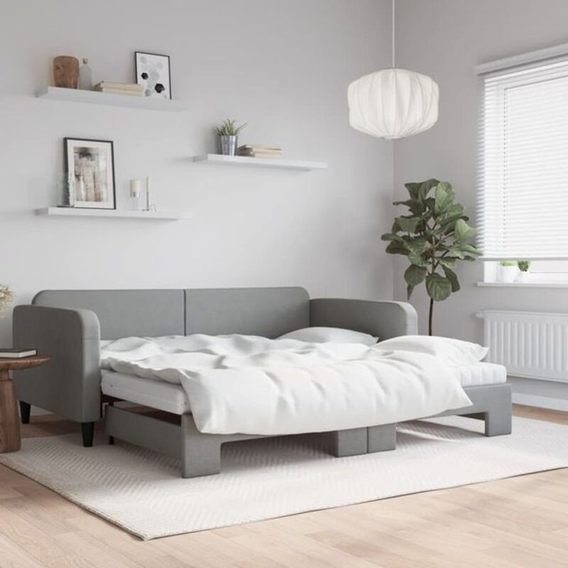 Vidaxl Ausziehbares Tagesbett mit Matratze in Grau aus Stoff und Metall B/T/H: 200 x 100 x 75 cm - Bild 1