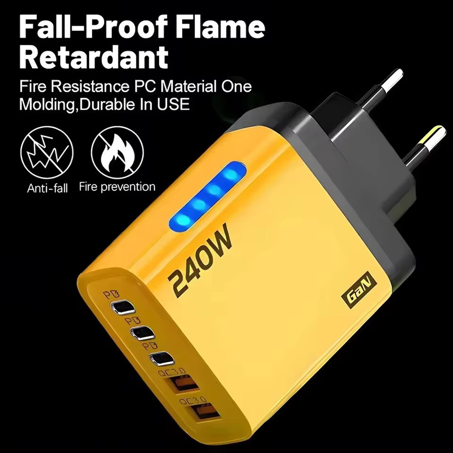 240W 5-in-1 GaN Desktop-Ladegerät mit 3 USB-C und 2 USB Anschlüssen inklusive 10A USB auf Typ-C Kabel für iPhone, Huawei und Xiaomi - Bild 5