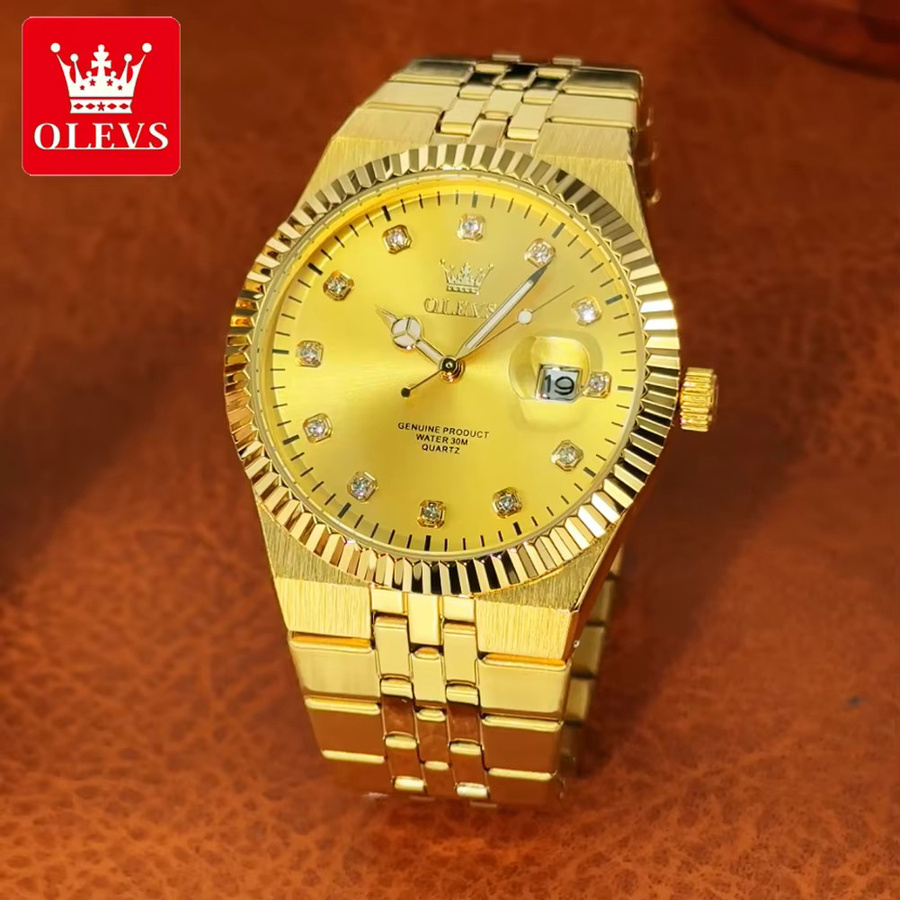 OLEVS Armbanduhr Quarz, Edelstahl, Diamant, Gold, Herren - Bild 2