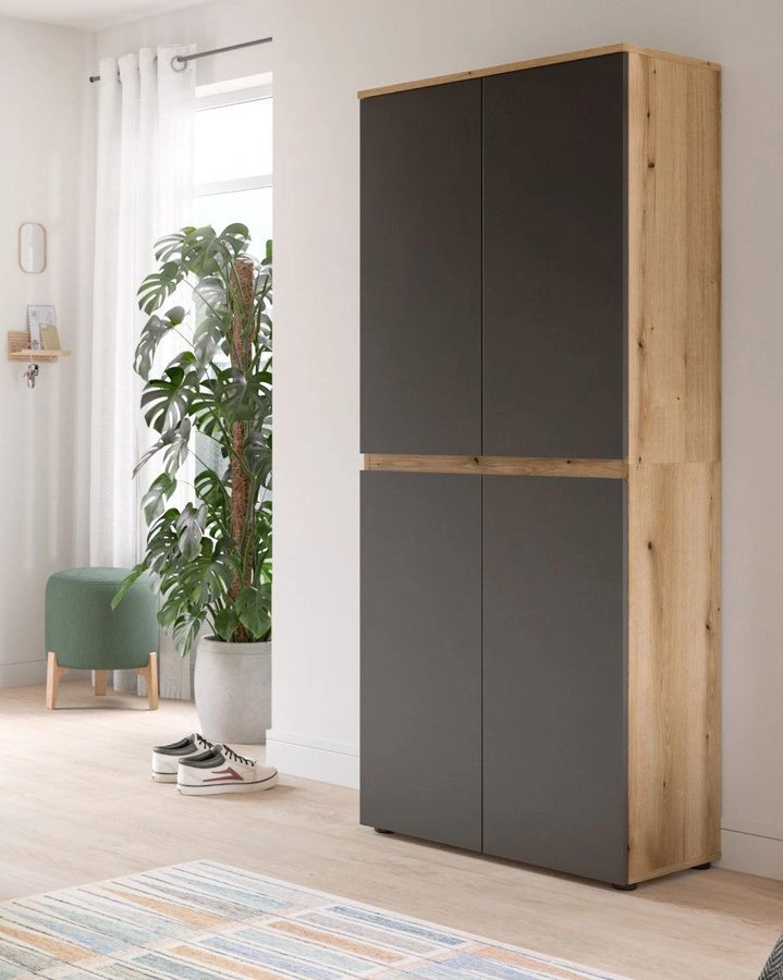 Mehrzweckschrank Assino in Grau und Eiche mit Regalböden und Kleiderstange, B/T/H: 70 x 37 x 175 cm - Bild 3