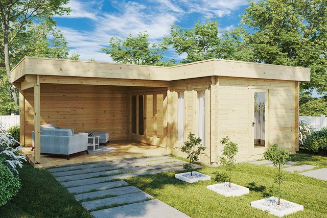 Eck-Gartenhaus Hansa Corner A mit großer Veranda, 7 x 5 m - Bild 1