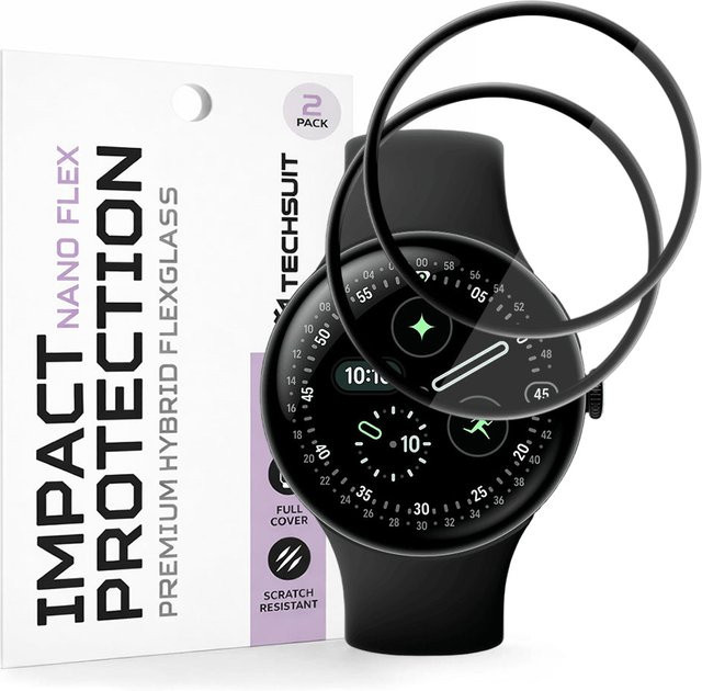 Techsuit Schutzfolie Nano Flex für Google Pixel Watch 4 45mm, Kunststoff, Schwarz - Bild 1