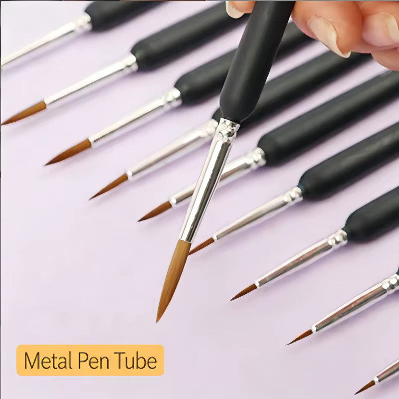 11-teiliges Malpinsel-Set mit Nylon-Filament und rundem Stiel in Schwarz für Aquarell, Öl und Acryl - Bild 3