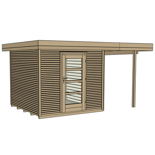 WEKA Gartenhaus 172 A Gr.2 aus europäischer Fichte mit Flachdach in Beige, B/H/T: 424 x 226 x 316 cm - Bild 3