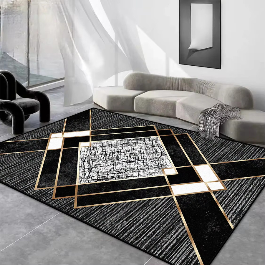 VIKAMA Geometrischer Teppich mit Diamantmuster in Schwarz und Grau, wetterfest, B/T: 60 x 40 cm - Bild 6