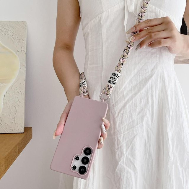 Weiche Silikon Lanyard Hülle mit Umhänge-Riemen für Samsung Galaxy S25 Ultra S24 FE S23 Ultra S22 S21 S20 FE A56 A36 A55 A35 A54 A73 S25+ in Pink - Bild 1