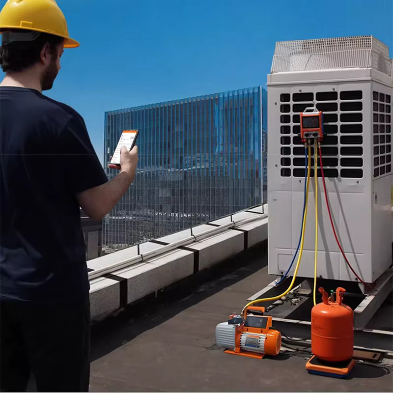 LZHZXY Intelligente 2-stufige Drehschieber-Vakuumpumpe für HVAC mit Touchscreen und App-Datenprotokollierung, Orange - Bild 3