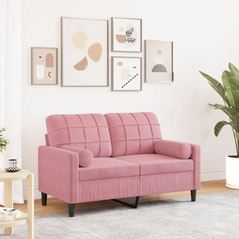 Modernes 2-Sitzer-Sofa aus Samt mit Zierkissen in Rosa von Vidaxl, Breite: 120 cm - Bild 1