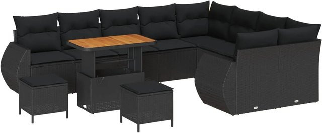 vidaXL Garten-Sofa-Set in L-Form mit Kissen und integriertem Stauraum, 12-teiliges Set, Schwarz - Bild 1