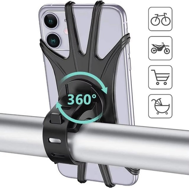 VORTNGLE Universal 360-Grad drehbare Smartphone Halterung für Fahrrad und Motorrad in Schwarz mit Silikon-Unterstützung für iPhone und Xiaomi - Bild 1