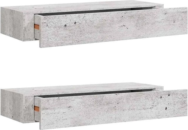 vidaXL Wandregale mit Schubladen 2er Set Betongrau B: 60 cm, T: 23,5 cm, H: 10 cm - Bild 1