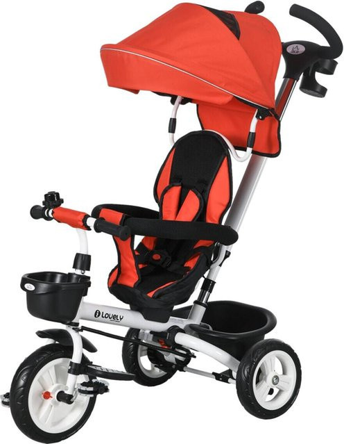 HOMCOM 6 in 1 Kinderdreirad mit Schubstange und Sonnendach in Rot, faltbares Dreirad mit Sicherheitsgurt und Korb für Kinder bis 25 kg, B/H/L: 50 x 104 x 112 cm - Bild 3