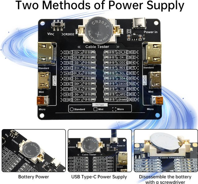 diymore USB Kabel Tester Board zur Erkennung von Mini Micro A-Typ und B-Typ Datenkabeln mit Kurzschluss-Ein-Aus-Schaltung für iOS und Android in Schwarz - Bild 1