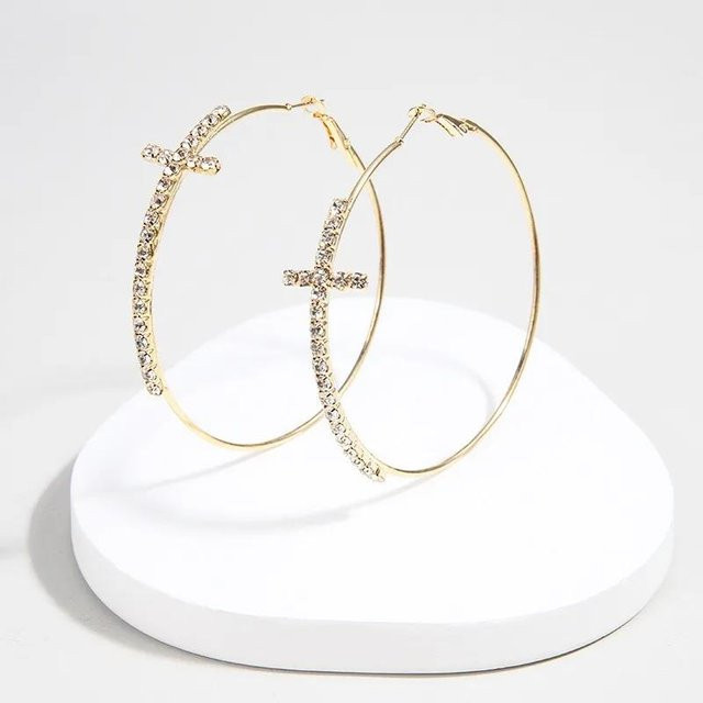 Creolen goldgelb, Strass, Damen - Bild 1