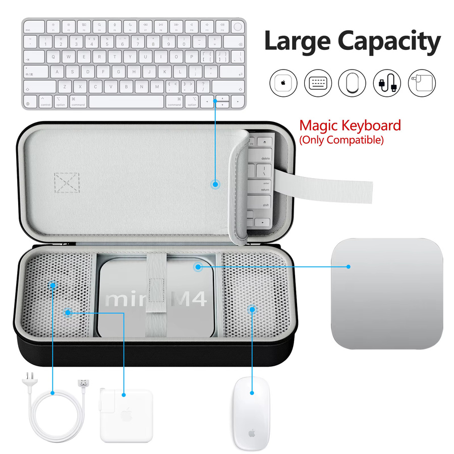 Tragetasche für Apple Mac Mini M4 und M4 Pro in Schwarz mit Hartschale und Tastatur-Organizer - Bild 2