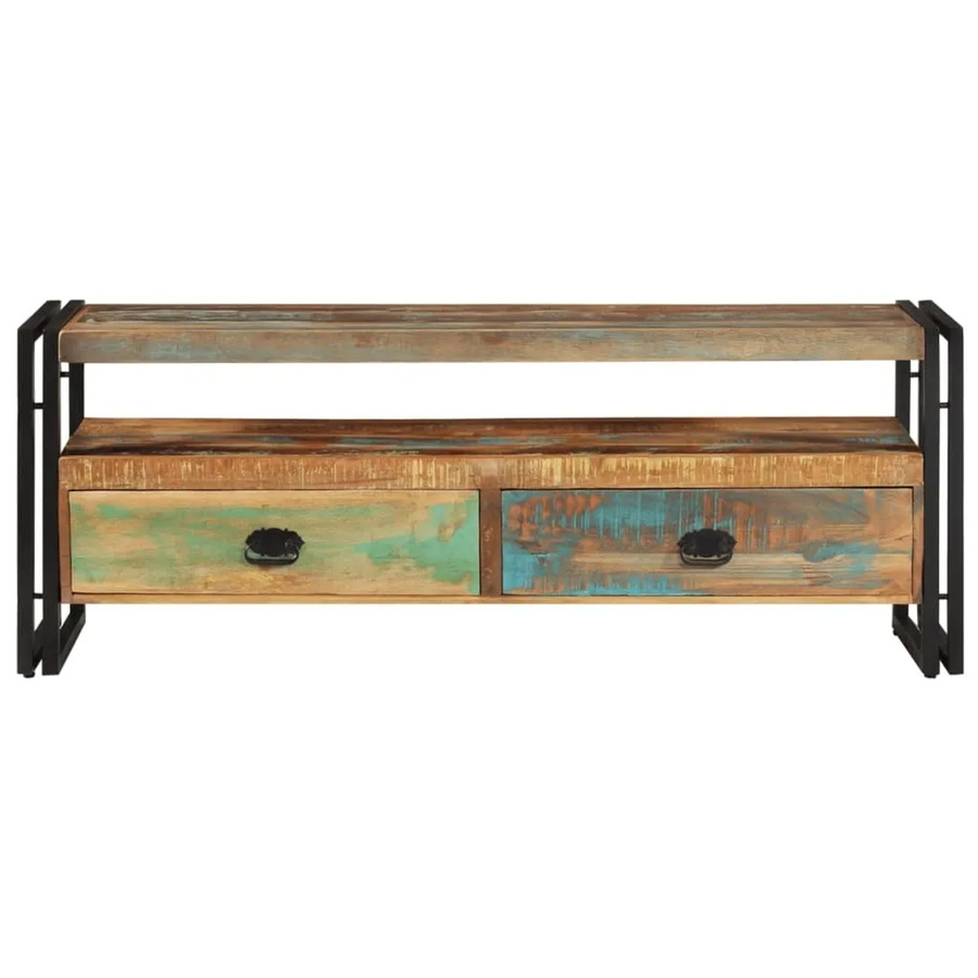 vidaXL TV-Schrank aus Massivholz und Stahlgestell im Vintage-Style, Mehrfarbig, B/T/H: 150 x 45 x 35 cm - Bild 2