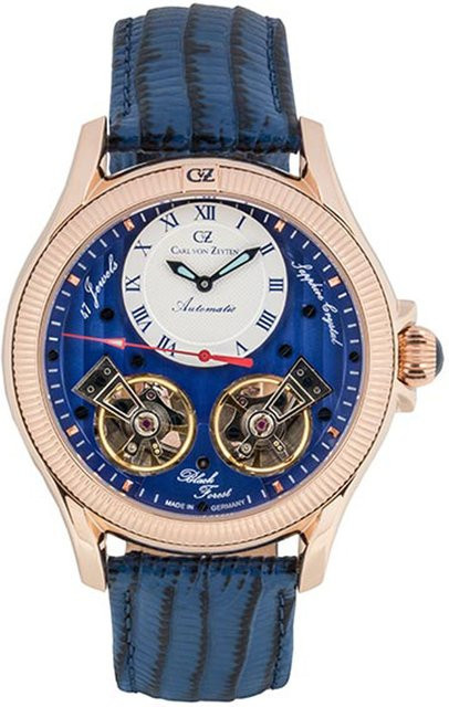 Carl von Zeyten Herrenuhr Automatik, Edelstahl, Blau, 46 mm, Leder - Bild 1