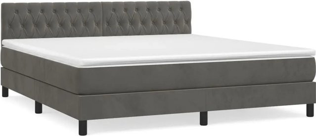vidaXL Boxspringbett mit Matratze in Dunkelgrau aus Samt, Hybridbett mit Taschenfederkern, B/T: 180 x 200 cm - Bild 1