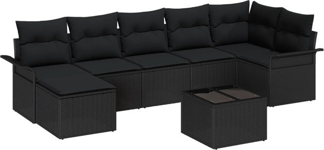 vidaXL Garten-Sofa-Set 8-teilig aus Poly-Rattan in Schwarz mit Kissen und Tisch im L-Shape Design - Bild 1