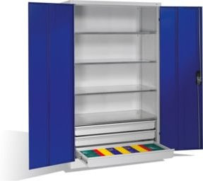 C+P Werkzeugschrank mit Drehtüren, 4 Böden und 3 Schubladen, Farbe Enzianblau und Lichtgrau, H x B x T: 195 x 120 x 60 cm - Bild 1
