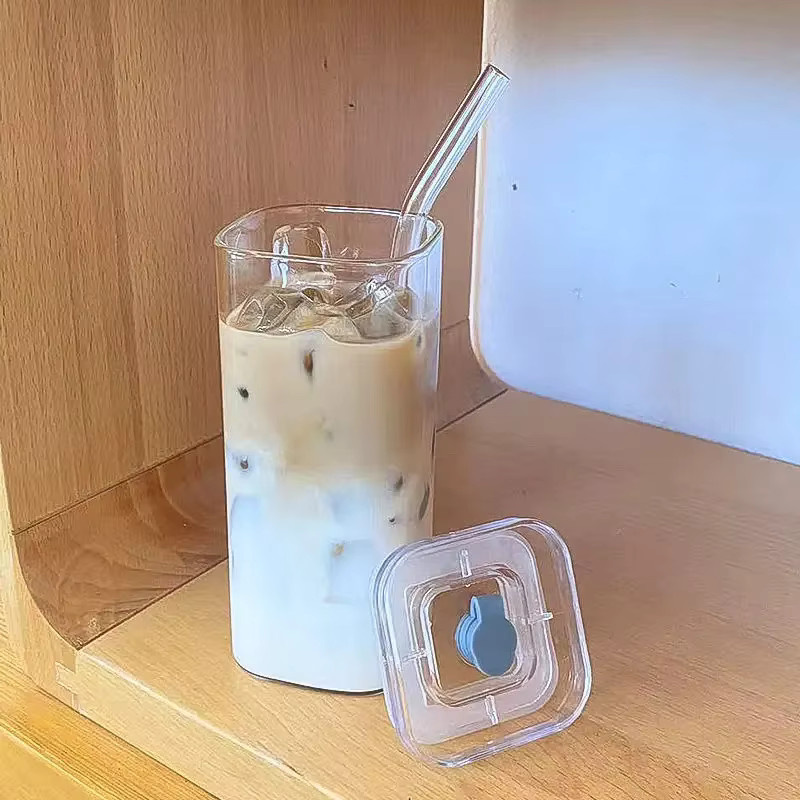 KEMORELA Hitzebeständiger Glastrinkbecher mit Deckel und Stroh, transparent - Bild 2
