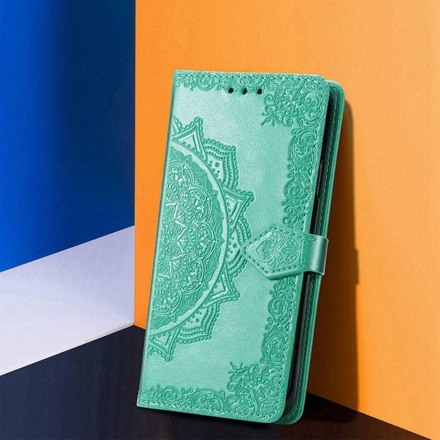 Blumenbuch Leder Geldbörse Klapphülle für Samsung Galaxy Serie in Grün - Bild 1