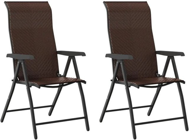 Furnicato Gartenstühle 2er Set klappbar aus braunem PE-Rattan mit Armlehnen und pulverbeschichtetem Stahlgestell - Bild 1