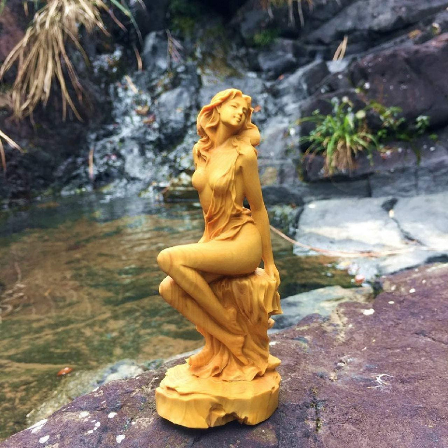 VICHE CATT Holzschnitzerei Göttin Schönes Mädchen Holzskulptur Figur, Höhe: 15 cm - Bild 5
