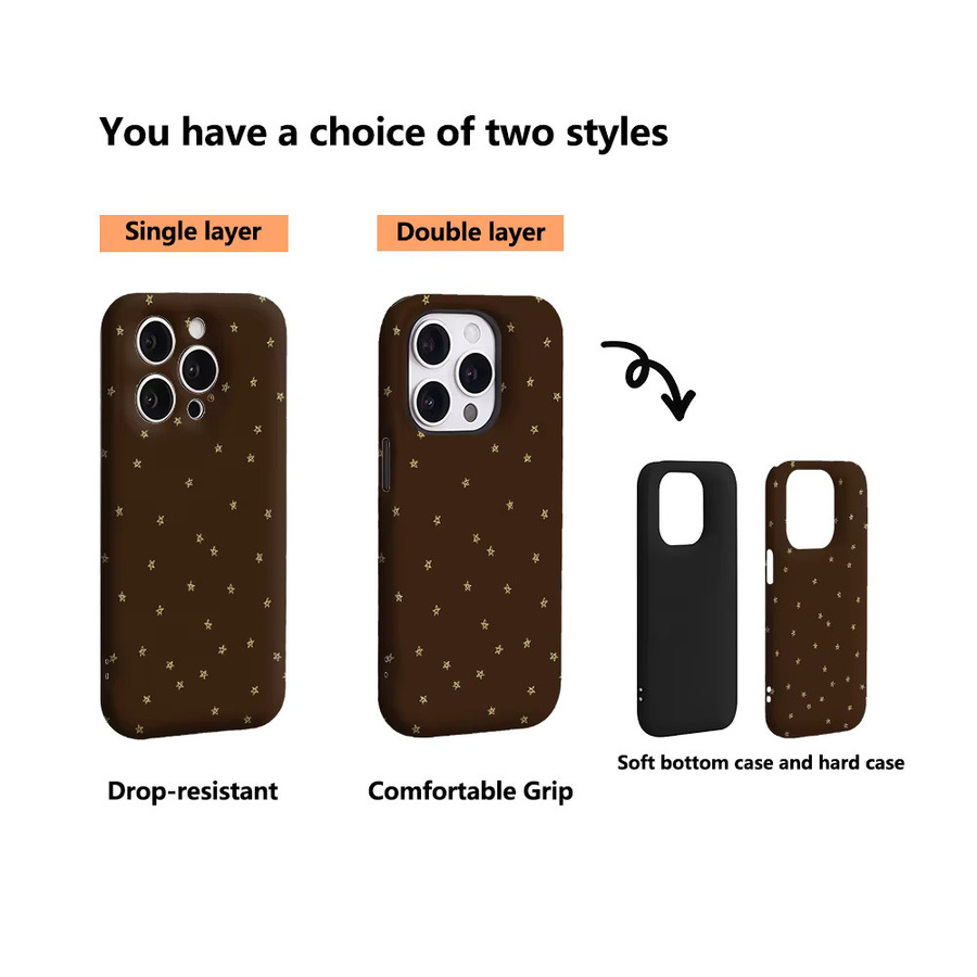 Handyhülle Golden Stars auf Braun für Apple iPhone 17 16 15 14 13 12 11 Pro Max Plus mit doppelschichtiger Rückseite - Bild 3