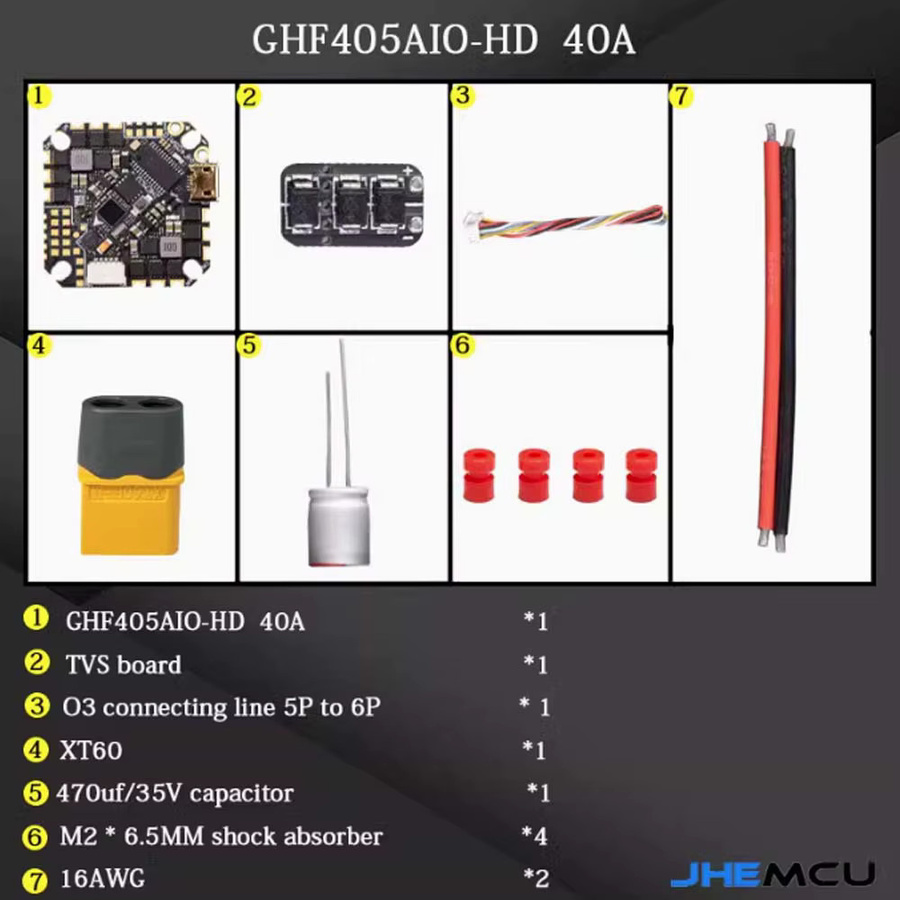 JHEMCU GHF405AIO-HD Flight Controller mit 40A BLHELIS 4in1 ESC, Dual BEC, Baro und OSD für FPV Freestyle Toothpick Drohnen, Schwarz - Bild 4