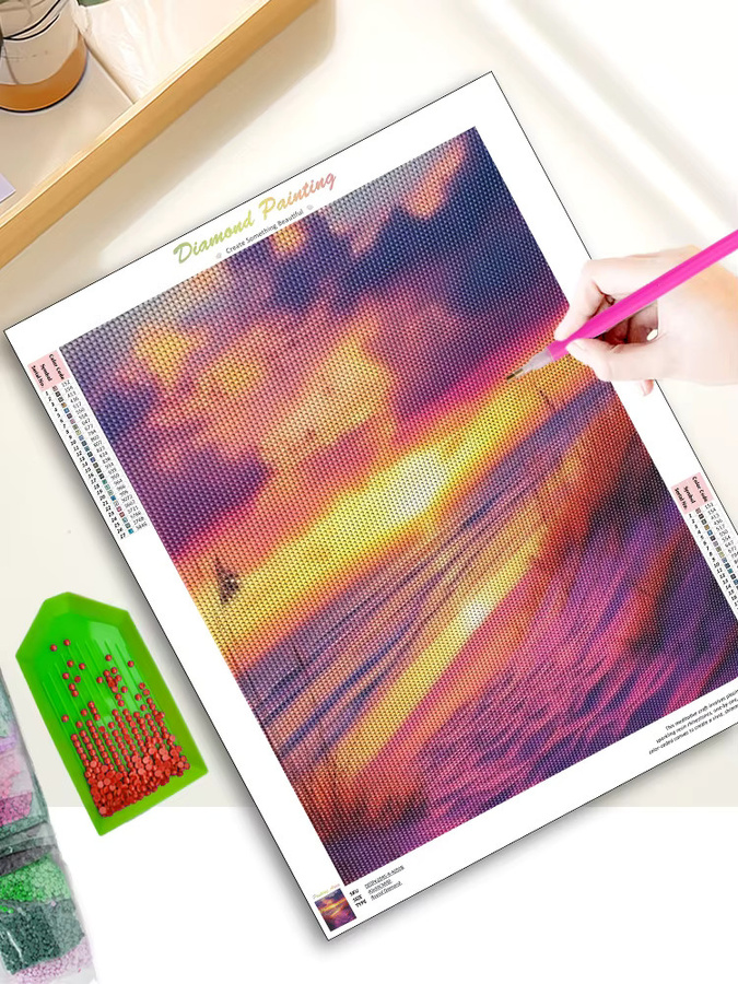 RUOPOTY Diamantmalerei Landschaft Strand in Lila und Multicolour, Vollrunde Diamantkunst Stickerei als Heimdekoration - Bild 4