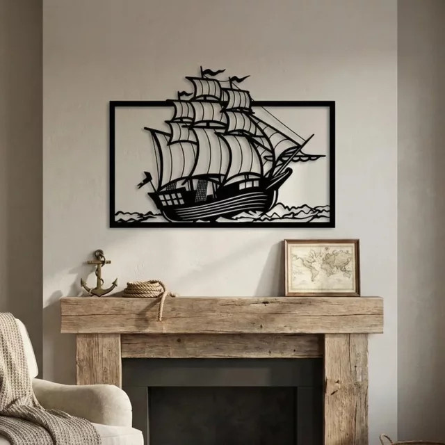 CIFBUY Metall-Segelboot Wandkunst in Schwarz für maritime Dekoration - Bild 1