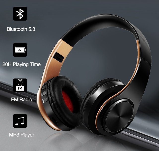 CATASSU HIFI-Stereo-Bluetooth-Kopfhörer mit FM-Radio, SD-Kartenslot und Mikrofon in Schwarz und Rot - Bild 1