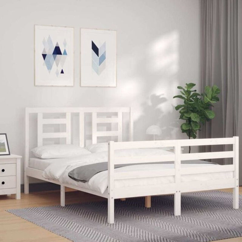 Massivholzbett aus Kiefer mit Kopfteil von Vidaxl in Weiß, Landhausstil und minimalistisches Design, B: 125,5 cm, T: 200 cm, H: 120 cm - Bild 1