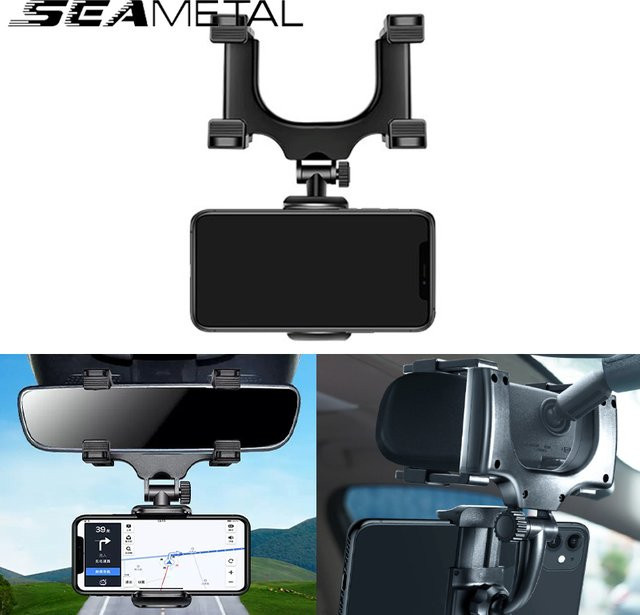 Seametal Smartphone Halterung für den Rückspiegel in Schwarz mit 360-Grad-Drehung und Anti-Shake Funktion für die Auto-Navigation - Bild 1
