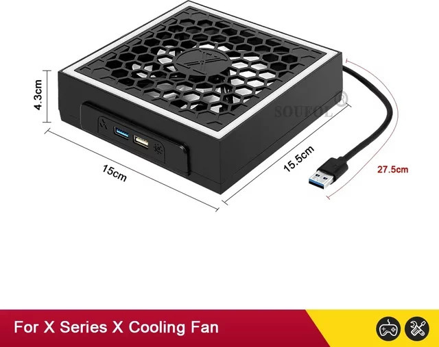 Ispoofer LED-Lüfter für Xbox Series X mit 7 Beleuchtungsmodi und 2 USB-Anschlüssen, Schwarz, Mehrfarbig - Bild 1